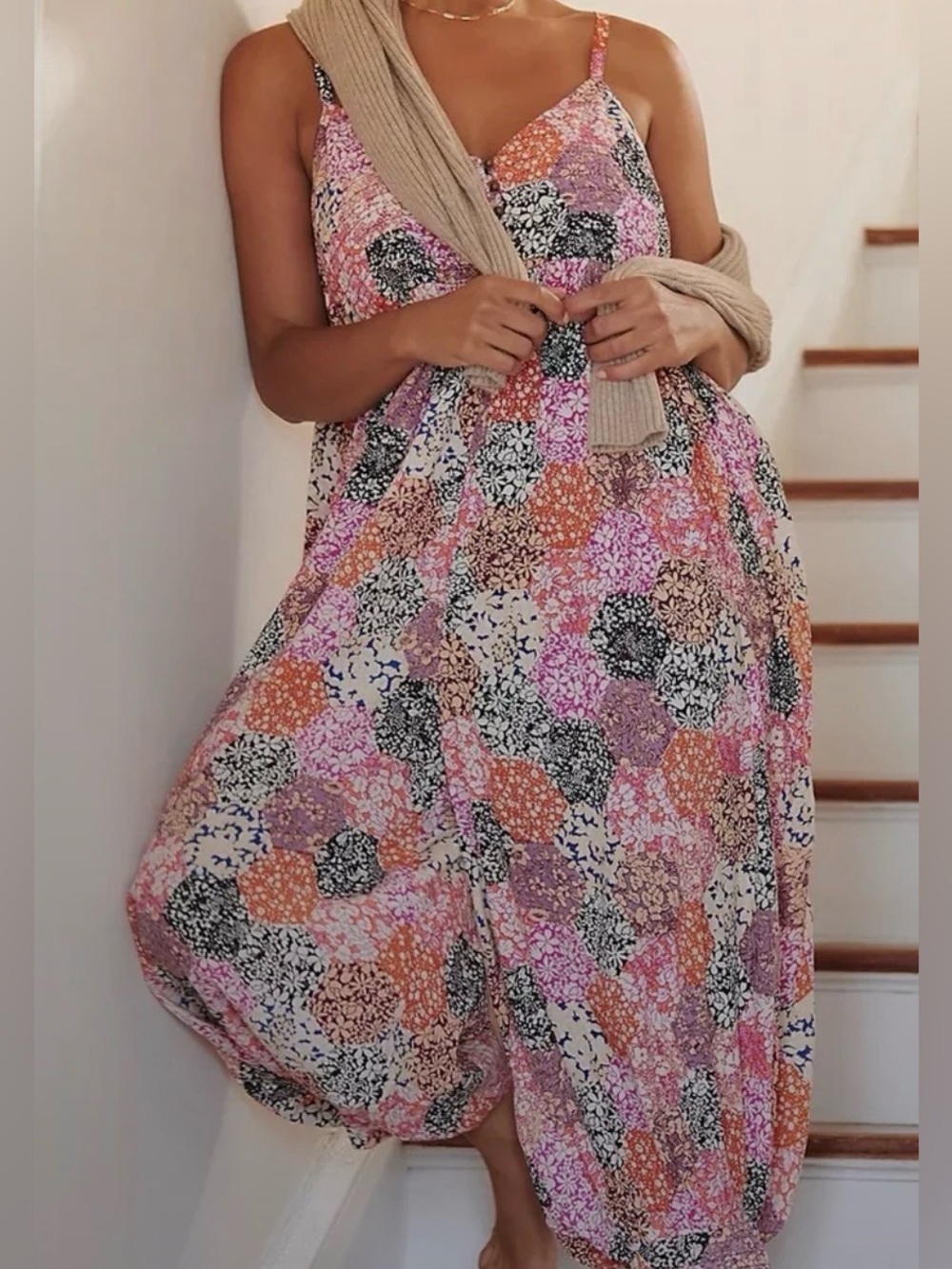 🌸 Anthropologie Patchwork Floral Harem Jumpsuit SP Petite